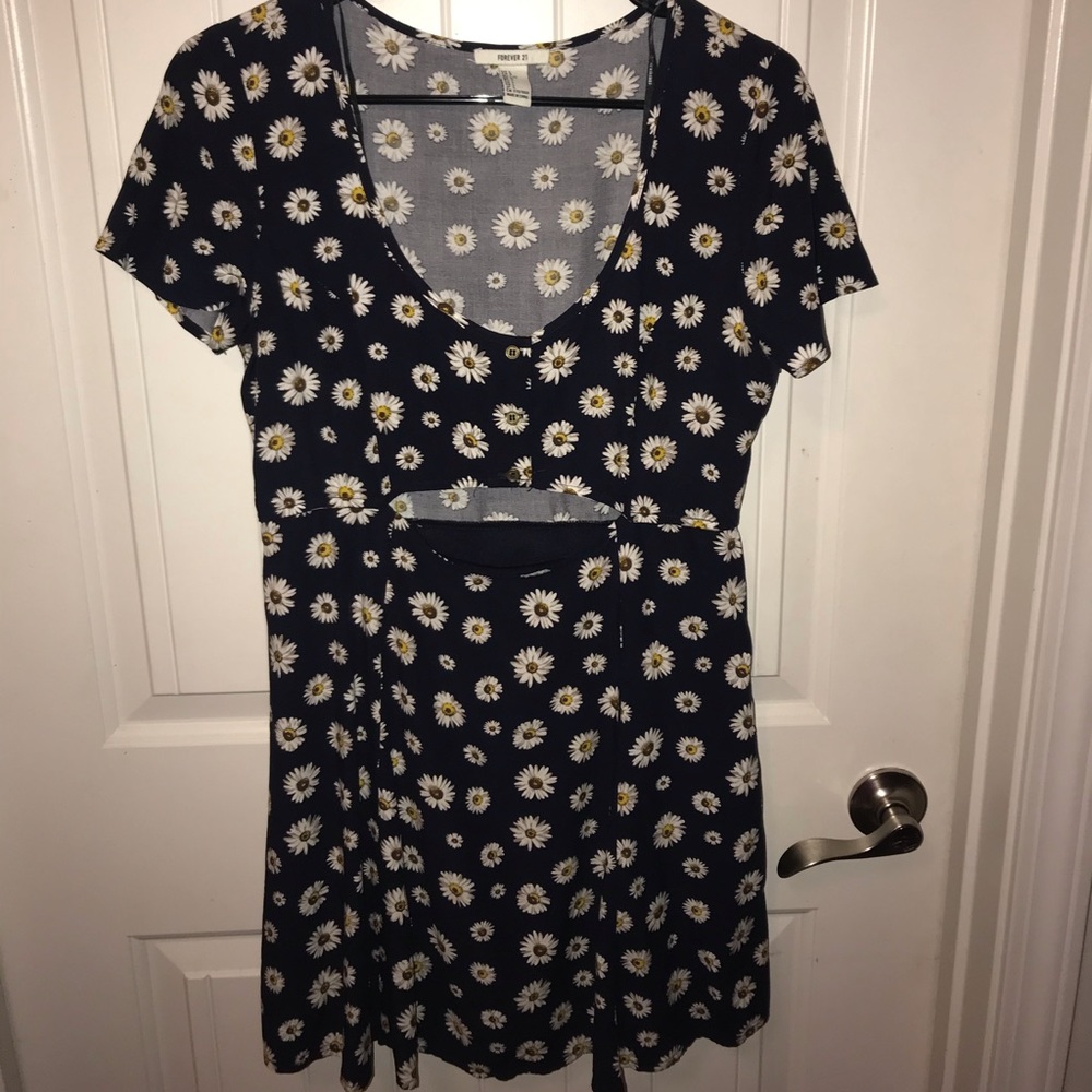 navy sunflower cutout babydoll dress